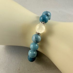 Handcrafted Larimar and Selenite bead stretch bracelet